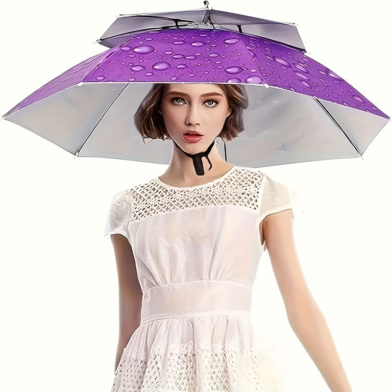 Stylish Outdoor Adjustable Sun and Rain Hat Umbrella Head Fishing Umbrella Sun Hat Tea Picking Hat Straw Hat Windproof Umbrella