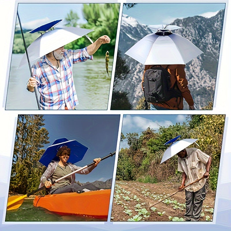 Stylish Outdoor Adjustable Sun and Rain Hat Umbrella Head Fishing Umbrella Sun Hat Tea Picking Hat Straw Hat Windproof Umbrella